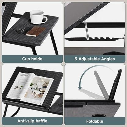 Laptop Desk Laptop Bed Table with Foldable Legs and Cup Slot, Reading Holder Notebook Stand with Adjustable Height Angle, Laptop Bed Tray for Bed Sofa Breakfast Work Study Reading