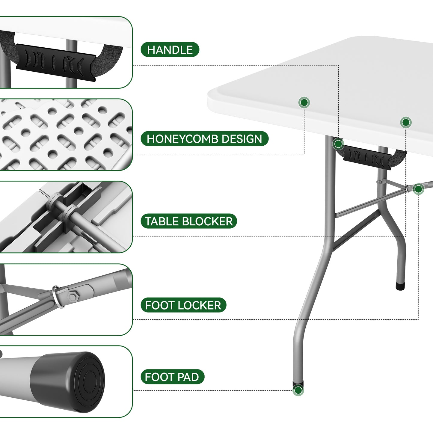 Portable 5FT Dining Garden Table, Foldable 5FT Trestle Catering Heavy Duty Folding Table, Indoor & Outdoor Multi-Purpose Picnic BBQ Party Table
