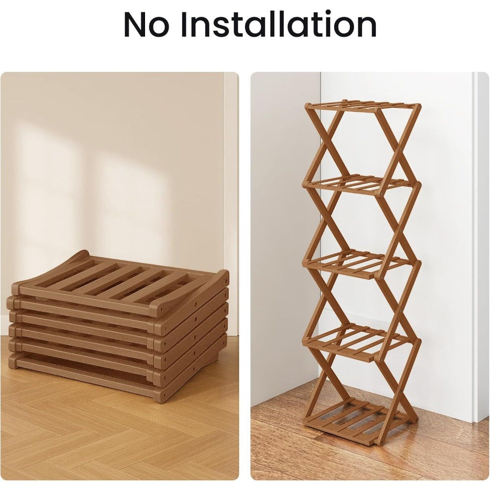 Space-Saving Bamboo Shoe Rack - Vertical Narrow Foldable 4-8 Layer Shoe Rack, Multi-Layer Design Free Installation Retractable Shoe Rack, Small Narrow Doorway Home, Multi-layer Simple Shoe Cabinet Portable Shoe Rack Organizer, Long Shoe Rack, Rack Shoes,