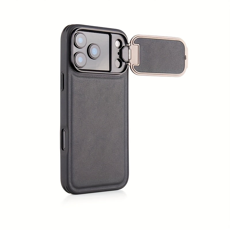 Shockproof Phone Case for iPhone 17 Pro Max Synthetic Faux Leather Cover Integrated Camera Protector Full Edge Protection Non-Slip Comfort Grip
