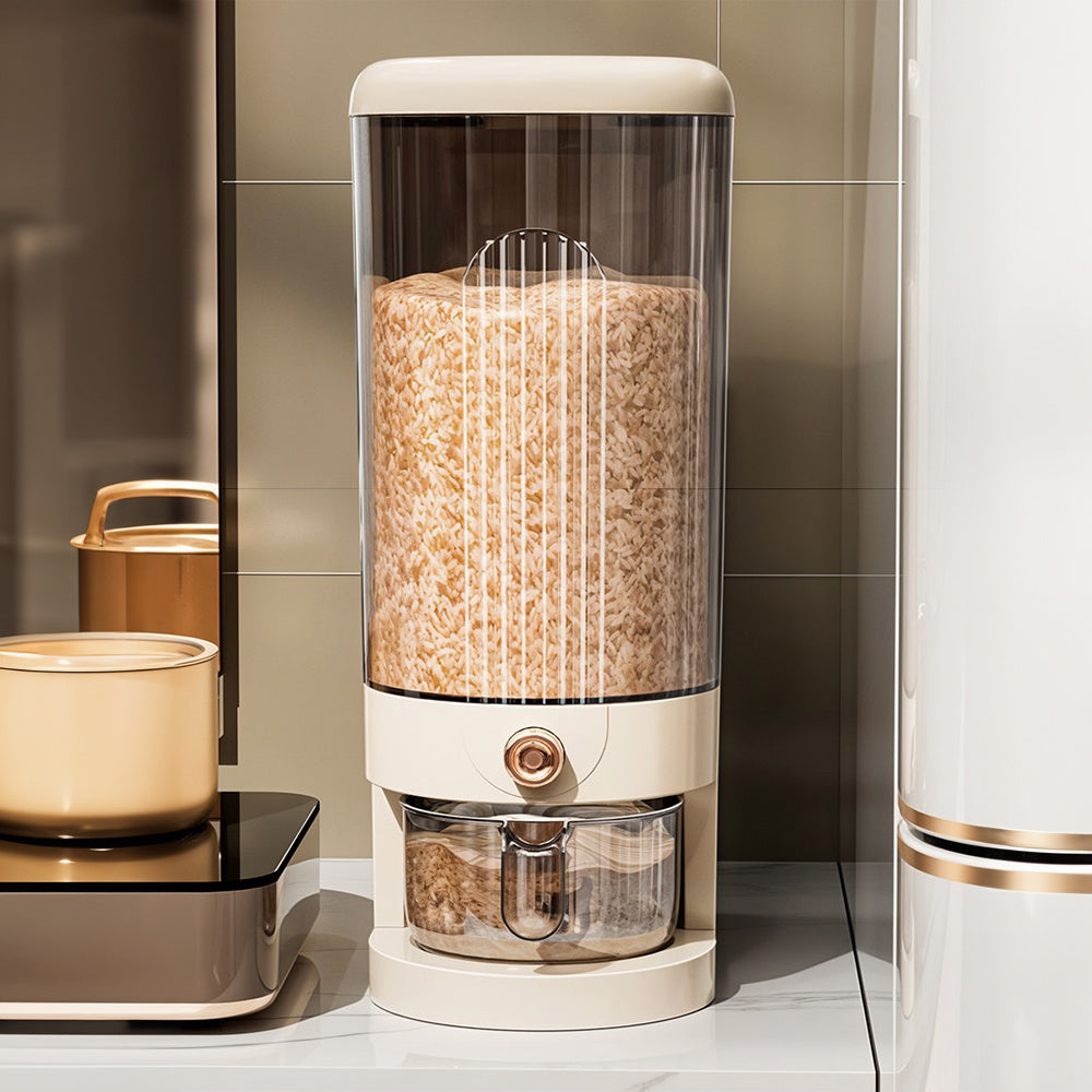 5/ 10KG Rice Dispenser, Rice Containers Storage with Measuring Cup Household Cereal Dispenser Bucket for Rice, Flour, Salt, Oat, Cereals, Cream White