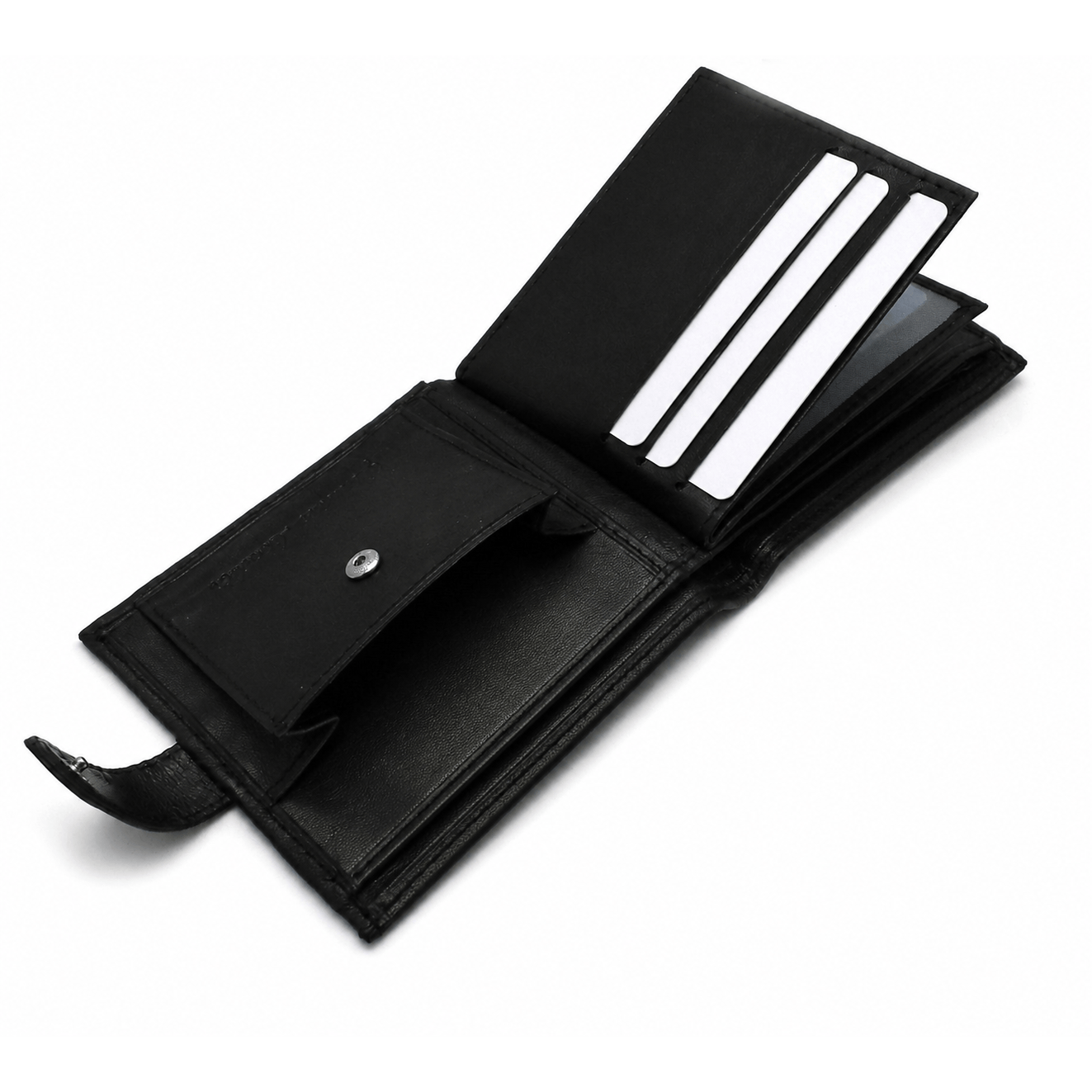 Mens Genuine Leather Wallet Black RFID Blocking Soft Tri Fold Card Slots Id Window and Coin Pocket