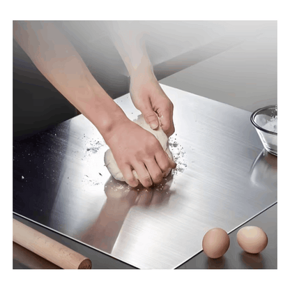 Shipping 1pc of Stainless Steel Cutting Board, a Sturdy Chopping Board Suitable for Meat, Fruits, Vegetables, Bread, And Baking, Featuring a Non-Slip Design with a Lip.
