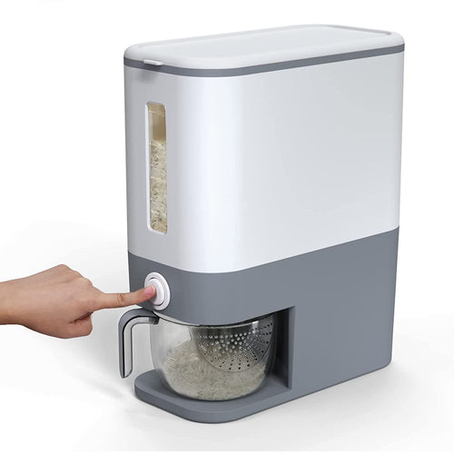 Rice Dispenser Container 10KG - Cereal Containers Storage with Measuring Cup, Sealed Moisture Proof Rice Bucket - Dry Food Grain Flour Soybean for Kitchen Pantry Household, BPA-Free
