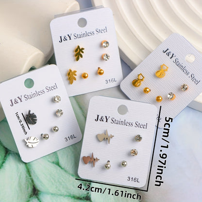 24-Pair Classic Minimalist Stainless Steel Stud Earrings Set, Versatile Fashion Jewelry Gift for Men and Women, Suitable for Daily Wear and Parties, Styles Randomly Selected