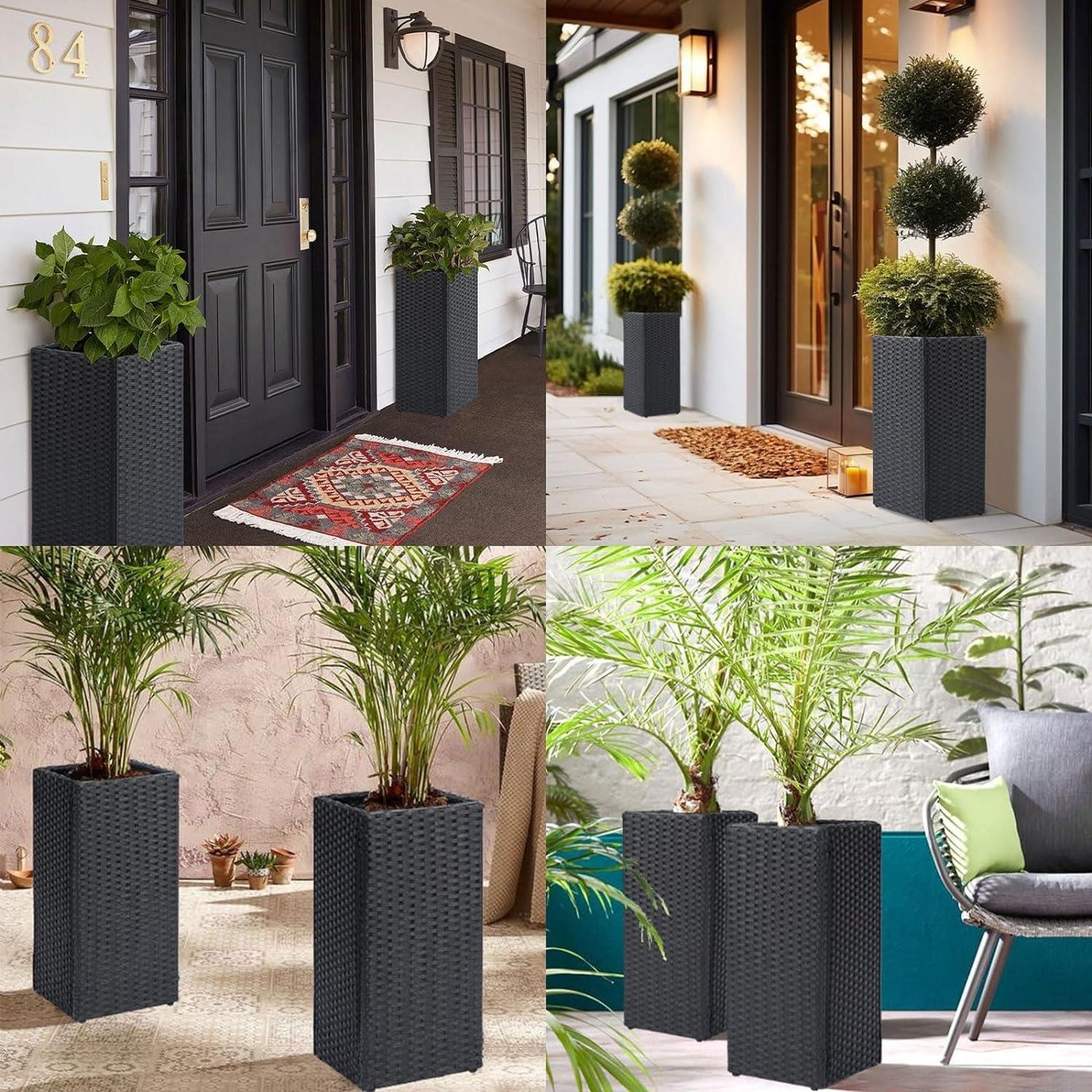 Taylor & Brown 2 Pack Tall Rattan Wicker Planters with Removable Liner, Large Indoor Outdoor Plant Pots 61cm x 30.5cm