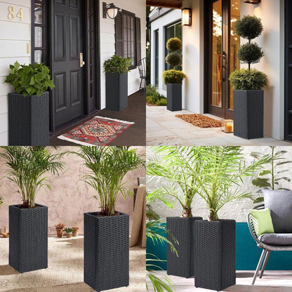 Taylor & Brown 2 Pack Tall Rattan Wicker Planters with Removable Liner, Large Indoor Outdoor Plant Pots 61cm x 30.5cm