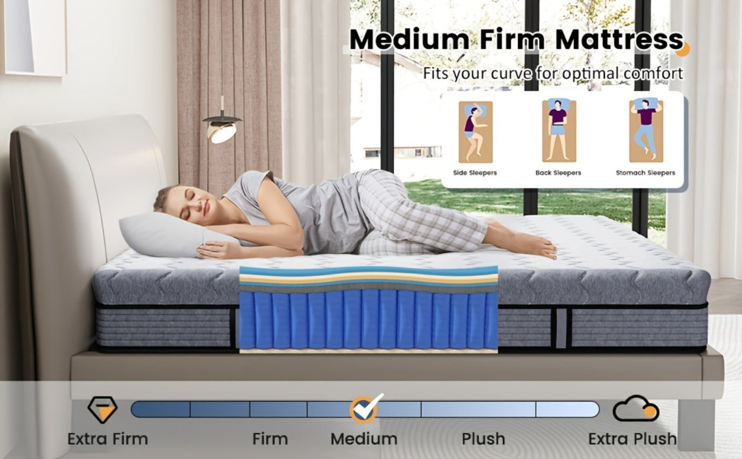 Memory Foam Pocket Spring Hybrid Mattress 23cm – Medium Firm, Motion Isolation, Single, Small Double, Double & King Size, Grey, Hotel-Quality Sleep for UK Bed Frames