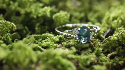 Pure Silver Elegant Niche S925 Natural Moss Agate Round Infinity Engagement Wedding 1.9G Ring (Ring Box Is a Photography Prop) Note: Moss Agate Is a Natural Stone, Each Pattern Is Slightly Different