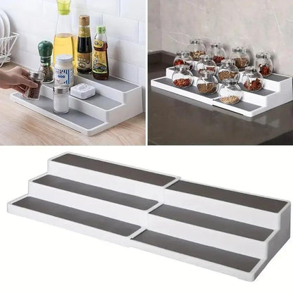 3 Tiers Spice Rack, Expandable Spice Shelf, Cupboard Organiser, Non-Slip Storage Racks for Kitchen Bathroom Pantry Cabinet Cupboard