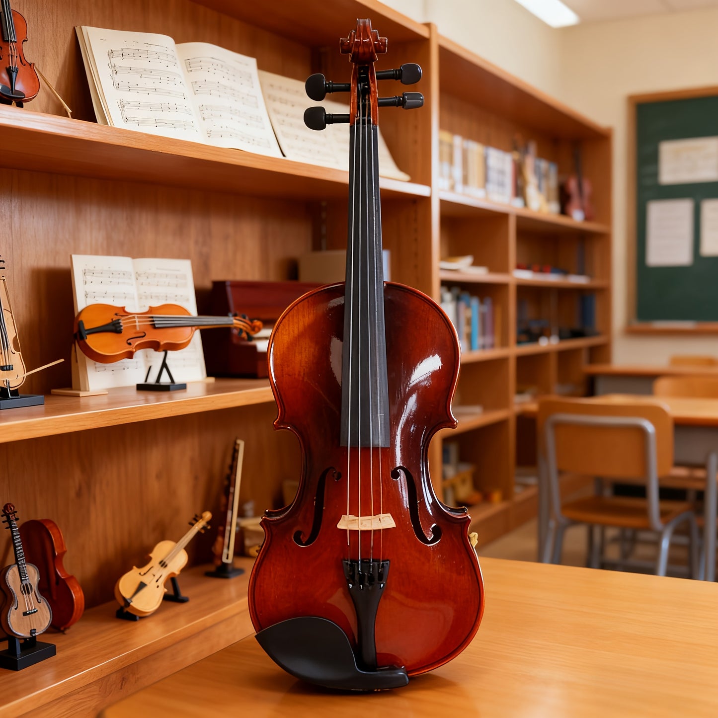 4/4 Natural Acoustic Violin GV100 Complete Set-Case, Bow, Strings, Tuner, Shoulder Rest | Full-Size Acoustic Violin for Beginners & Students