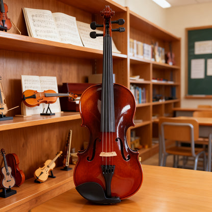 4/4 Natural Acoustic Violin GV100 Complete Set-Case, Bow, Strings, Tuner, Shoulder Rest | Full-Size Acoustic Violin for Beginners & Students