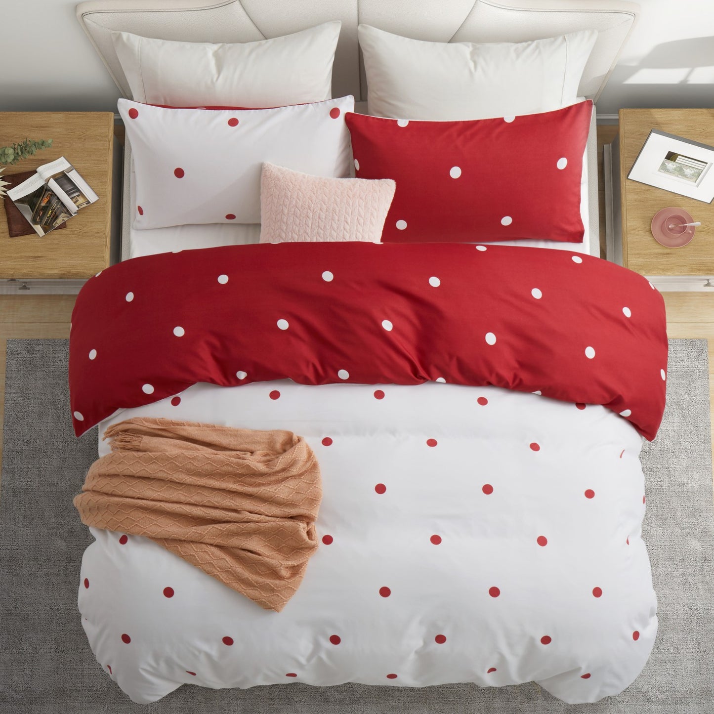 3pcs Polka Dot Printed Reversible Duvet Cover Set - with Pillowcases Soft & Breathable Microfiber, Button Closer, Machine Washable, wrinkle free & Durable – perfect for Bedroom, Guest Room All Sizes Available