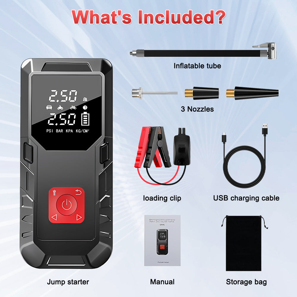 Car Jump Starter & Tyre Inflator 150PSI, Emergency Kit for All Petrol & Diesel Cars, Portable Tyre Inflator with LED Light, 12V Power Bank for Phone Charging, Emergency Battery Booster for Petrol/Diesel Engines, Essential for Travel, Camping & Winter Driv