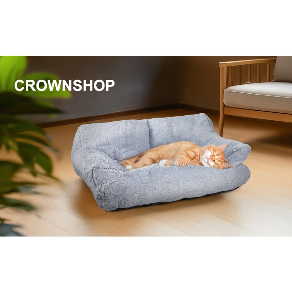 Pet Sofa Bed for Cats and Dogs 66x48x33cm Fluffy Plush Cat Couch with Anti-Slip Base Machine Washable Teddy Fleece Dog Bed for Small Medium Dogs Cats Rabbits