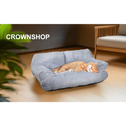 Pet Sofa Bed for Cats and Dogs 66x48x33cm Fluffy Plush Cat Couch with Anti-Slip Base Machine Washable Teddy Fleece Dog Bed for Small Medium Dogs Cats Rabbits