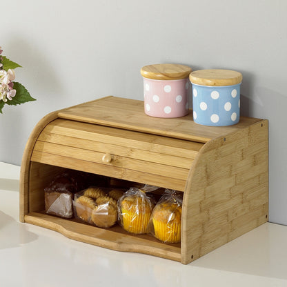 Bamboo Bread Bin Countertop Bread Storage for Kitchen with Roll Top Lid, Large Capacity Containers for Bread, Spice, Kitchen Stool, Fruits, Snack, Natural