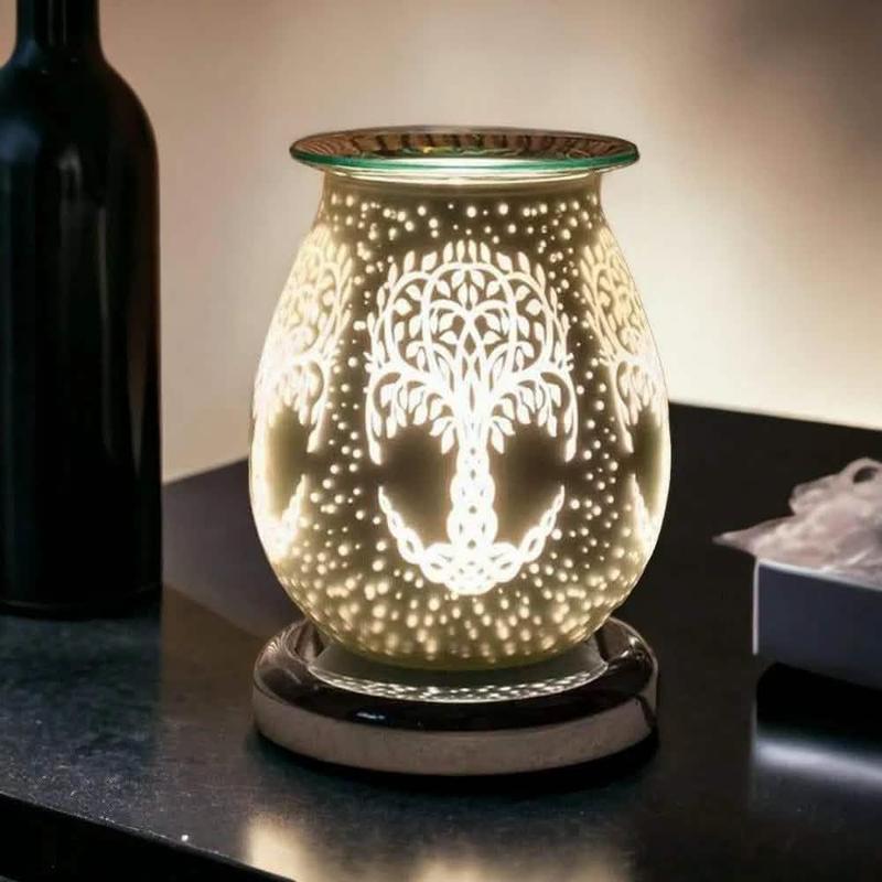 White Satin Tree Of Life Aroma Touch Lamp Wax Tart Warmer and Oil Burner Fragrance Diffuser
