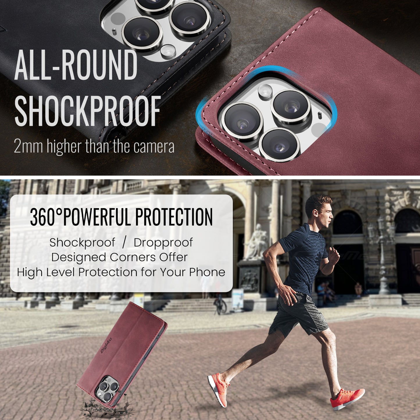 Upgraded Faux Leather Flip Cover Wallet Case For iPhone 16 Plus 16 Pro Max with Card Holder, Magnetic Closure, and Stand Function Phone Case