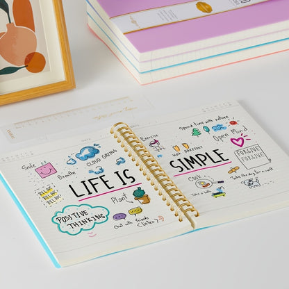 A4 Spiral Notebook, 300 Pages Notebook Notepad with Bookmark Ruler, 100GSM Lined Paper, No Bleed, PVC Cover Notebook for Writing Note Taking, School Office Supplies, 21 X 28.5cm
