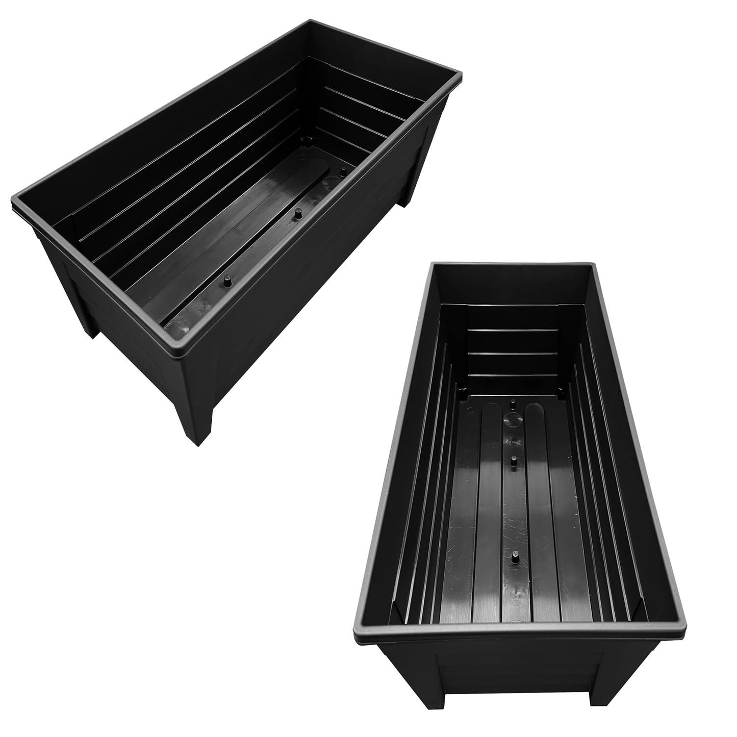 Set Of 4 Black Grosvenor Trough Planters Lightweight Perfect For Displaying Flowers Ideal For Home & Garden Use