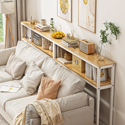 1pc Modern Simple Double Wall Long Narrow Table, Bedside Table At The Foot of The Bed, Long Table Behind The Sofa, and Long Storage Table with Seams, 80*20*100.2cm