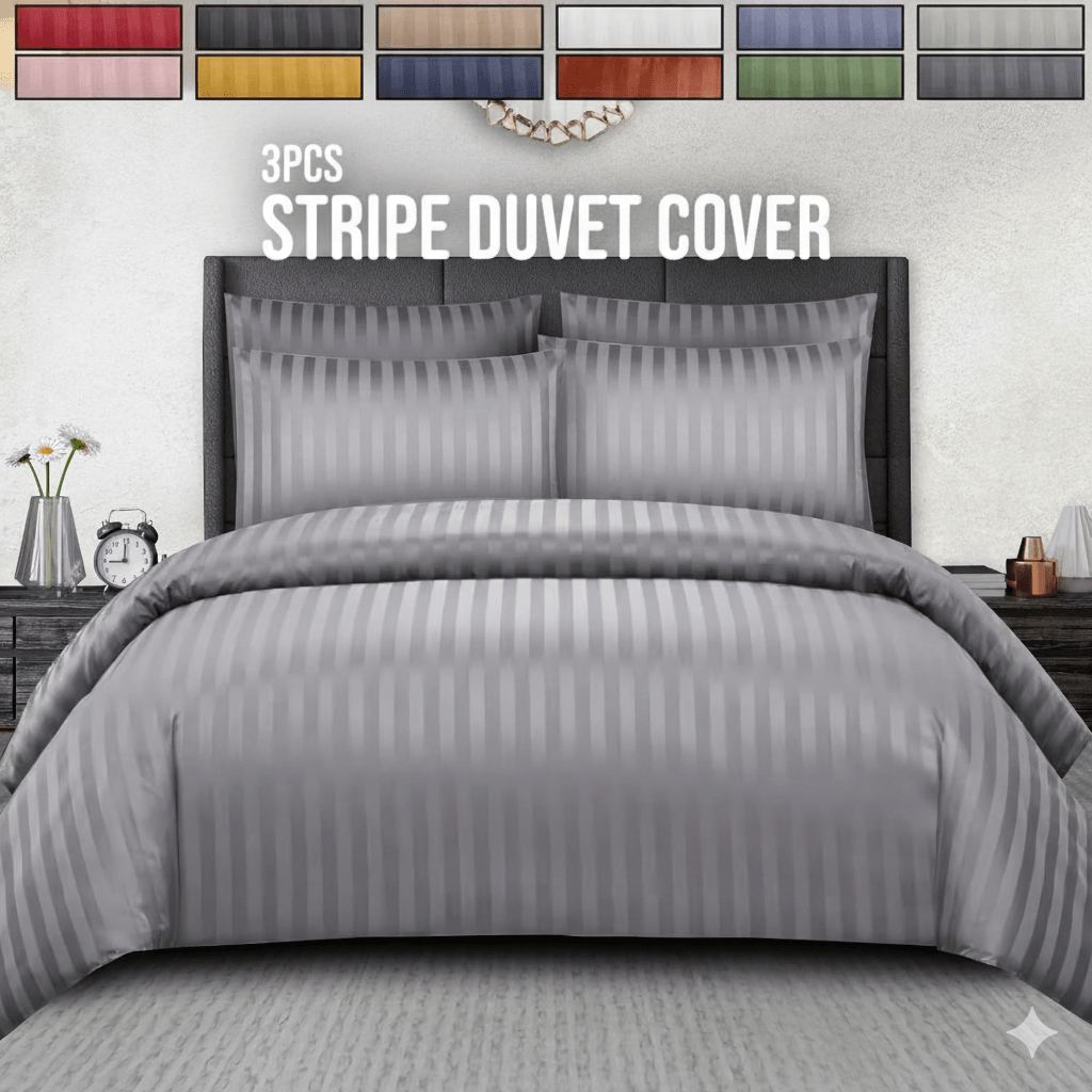 3pcs Classic Satin Stripe Duvet Cover Set (Includes 1 Duvet Cover & 2 Pillowcases) – Soft, Comfortable, and Machine Washable. Perfect for Bedrooms, Dorms, Hotels, and as a Thoughtful Holiday Gift.
