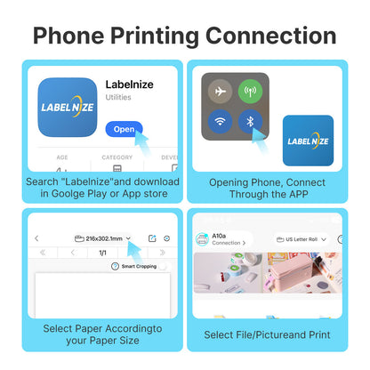 A10A Inkless Portable Printer, Wireless Thermal Printer for Travel, Wireless Mobile Printer for Phones And Laptops, Compatible with 8.5'' X 11'' US Letter And A4 Thermal Paper, Compact Printer for Office, Home, And School