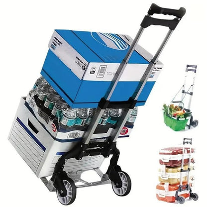Folding Trolley Cart Heavy Duty 80kg Aluminium Alloy Collapsible Shopping Luggage Trolley with Wheels