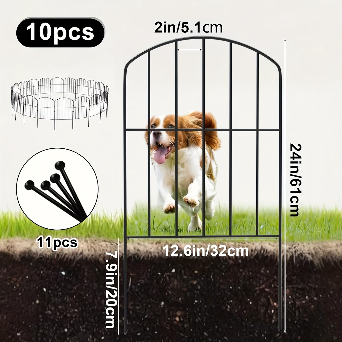 Decorative Garden Fence Outdoor, 10pcs Rustproof Metal Animal Barrier Fence, Black Ornamental Fence for Yard, Patio, Lawn, Garden Bed, Easy to Install