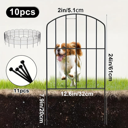 Decorative Garden Fence Outdoor, 10pcs Rustproof Metal Animal Barrier Fence, Black Ornamental Fence for Yard, Patio, Lawn, Garden Bed, Easy to Install