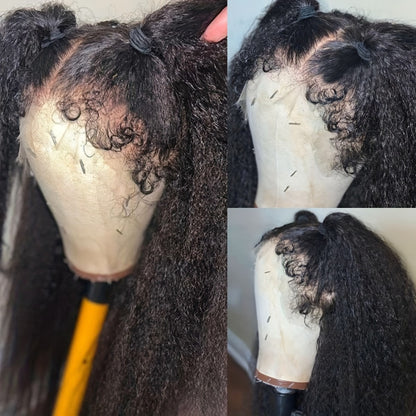 13x4 Lace Front Wig Human Hair – Yaki Straight 4C Kinky Edges, Transparent Lace, Pre-Cut Natural Hairline with Curly Baby Hair, Wigs for Black Women (50.8cm–60.96cm)