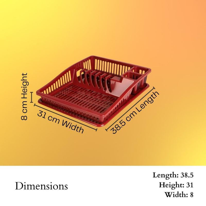 Stylish Dish Drying Rack with Plate Ruby Wine 38.5cm - Durable Plastic Kitchen Organizer Room Utensils - Sturdy