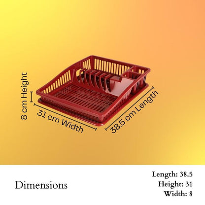 Stylish Dish Drying Rack with Plate Ruby Wine 38.5cm - Durable Plastic Kitchen Organizer Room Utensils - Sturdy