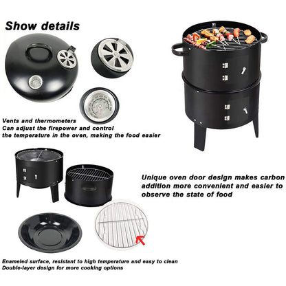 1pc Black 40x84cm Dual Access Outdoor Smoke Grill with 37cm Diameter, Perfect for Party, Family Dinner, and Outdoor BBQ – Durable Iron Construction, Efficient Heat Distribution, Convenient Charcoal Addition, Versatile Smoking Grill | Dual Access Grill | E