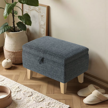 Linen Padded Storage Stool Ottoman Storage Box Footstool Living Room Bedroom Hallway Shoe Stool Footrest