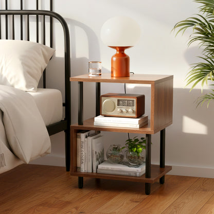 Modern Side Table with Storage - Small End Table/Nightstand, Assembly, -Shaped & Particleboard, Bedside Table for Bedroom/Living Room