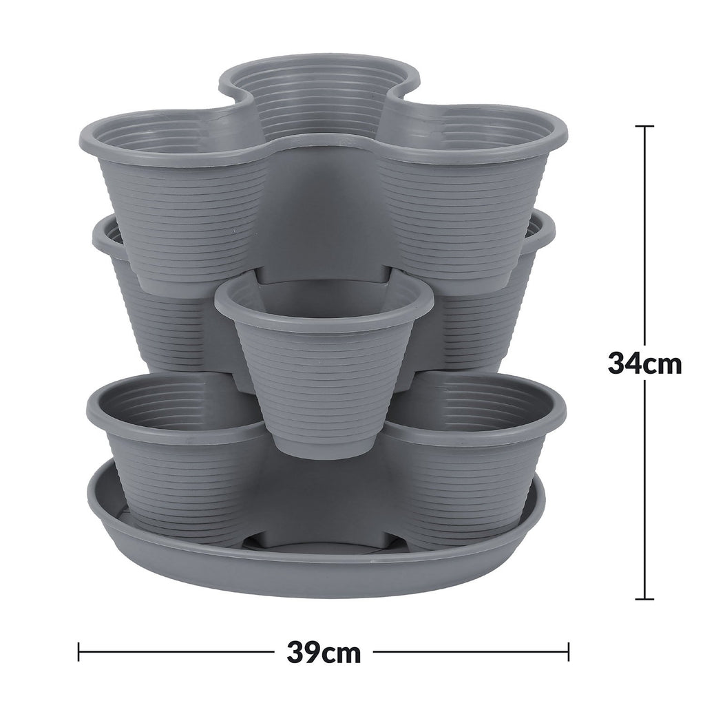 Vertical Garden Tower Planter 3 Tier Stackable – Holds 9 Plants, Grow Strawberries, Herbs, Flowers & Vegetables Indoors & Outdoors, Weather-Resistant Tri-Pot UK