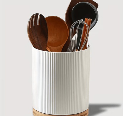 360° Rotating Ceramic Kitchen Organizer with Detachable Bamboo Base – Space-Saving Utensil Holder for Countertops, Perfect for Cooking Tools, Flower Vases, and Whisky Glasses, Kitchen Accessories