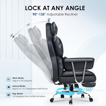 GartistGo Executive Office Chair Desk Chair, PU Computer Recliner, Ergonomic Office Chair with Footrest, Heavy Duty Leather Office Chairs for Home Office, High Back Swivel Chair