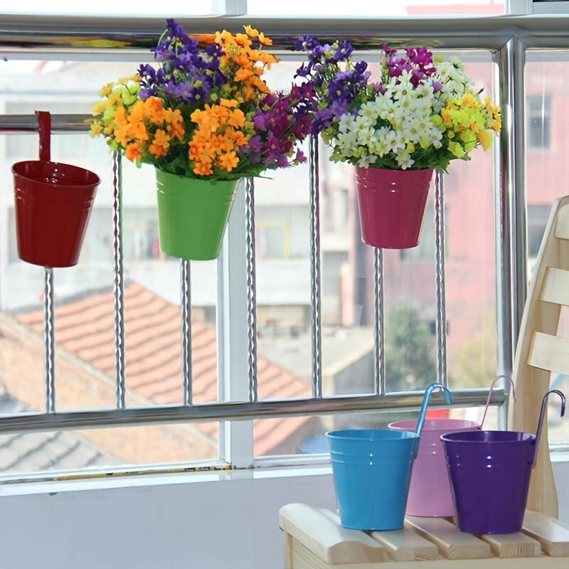 10pcs/Set Metal Iron Flower Pot - Metal Hanging Flower Pots with Drainage Holes Elegant Oval Iron Wall Planters for Balcony & Outdoor Spaces Railings, Fences, Balconies & Garden Decor, Outdoor Flower Pots