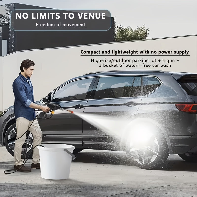 Portable Cordless High Pressure Car Washer Gun with 2 Batteries/Quick Connect 6-In-1 Nozzle, Stainless Steel Handheld Pressure Car Washing Gun Cleaning Kit for Car, Home, Garden Floor, Patio