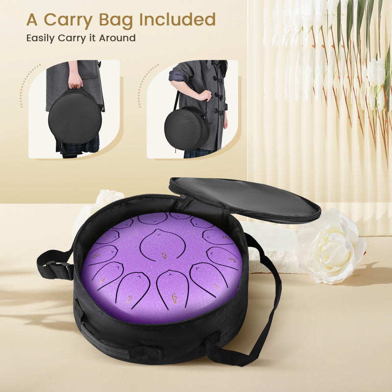 12 Inch 13 Notes Steel Tongue Drum, D Key & Rust-Proof Handpan Drum with Drum Bag and Percussion Instrument Tools