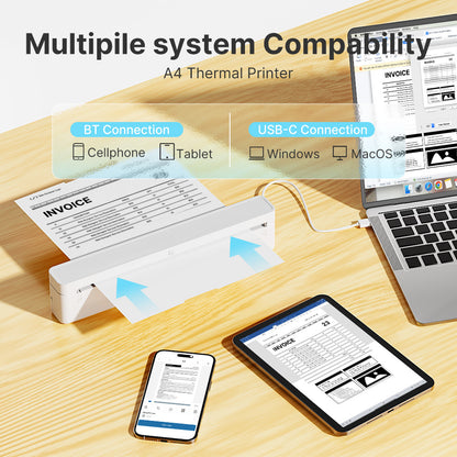 A10A Inkless Portable Printer, Wireless Thermal Printer for Travel, Wireless Mobile Printer for Phones And Laptops, Compatible with 8.5'' X 11'' US Letter And A4 Thermal Paper, Compact Printer for Office, Home, And School