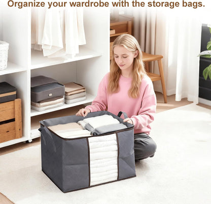 6pcs 90L Large Capacity Fabric Storage Bags for Clothes & Bedding | Foldable Wardrobe Organizers with Handles & Clear Window | Dust & Moisture Protection | Home & Dorm Use