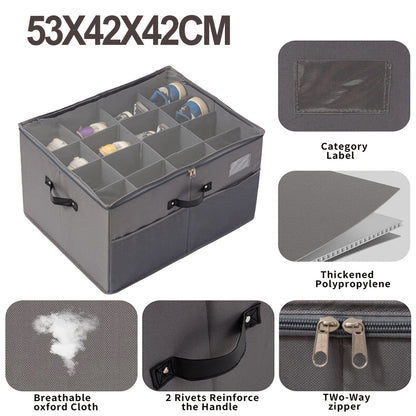 Large Capacity Grey Organizer for 16 Pairs of Shoes with a Zippered Clear Top