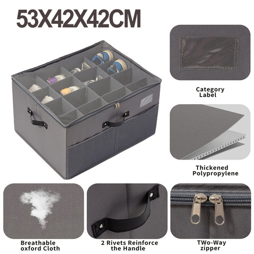 Large Capacity Grey Organizer for 16 Pairs of Shoes with a Zippered Clear Top
