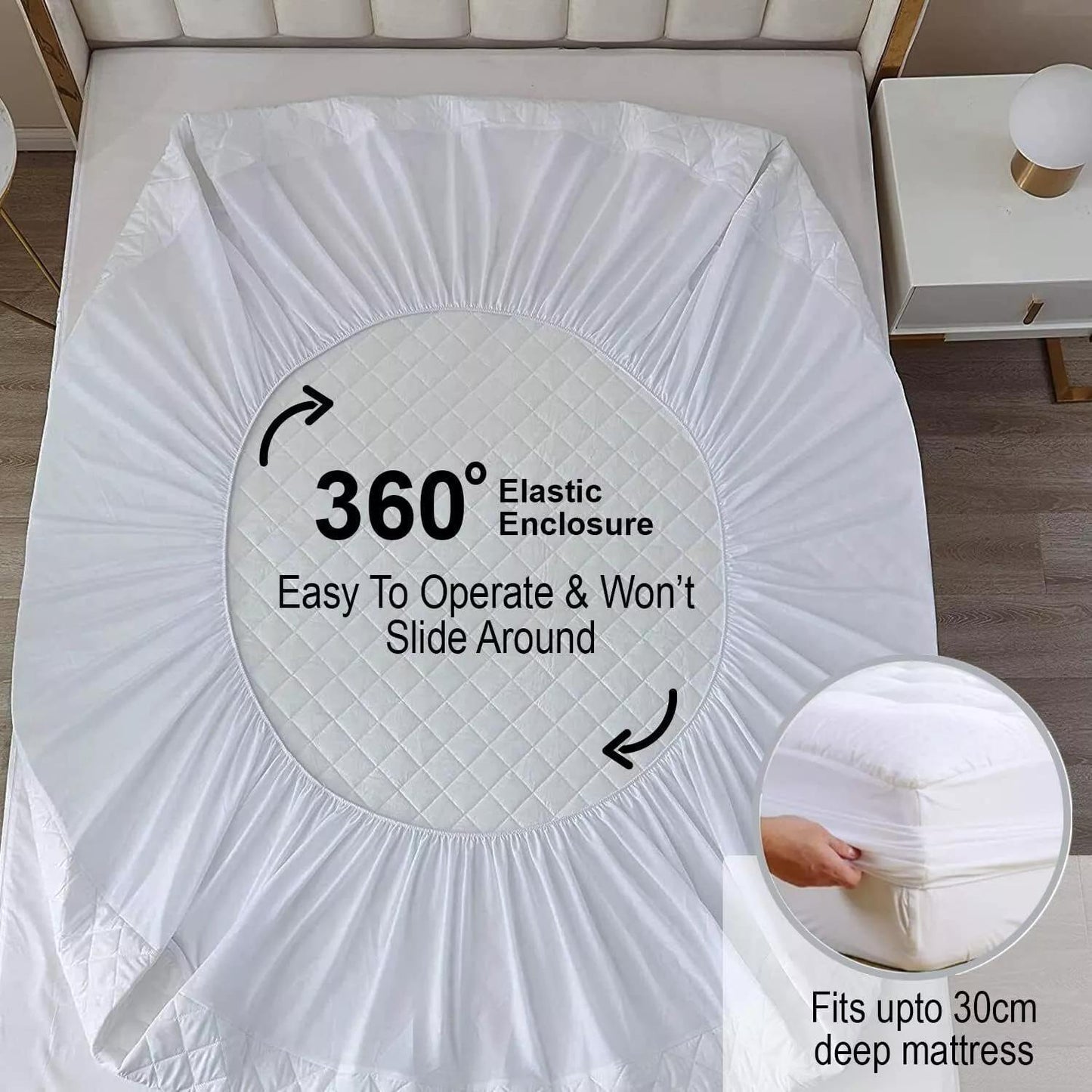 4B Extra Deep Quilted Mattress Protector – 30cm Fitted Bed Cover, 5 Sizes (Single, 4FT, Double, King, Super King)