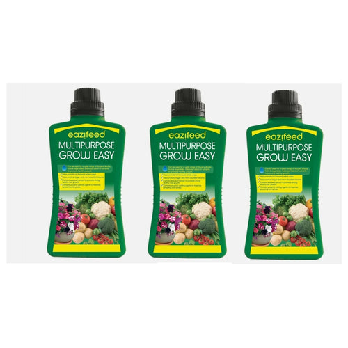 3x Eazifeed Multipurpose Grow Easy 500ml Liquid Plant Food Concentrated Garden Nutrient Solution for Flowers, Vegetables & Houseplants, Fast Acting Growth Support Formula