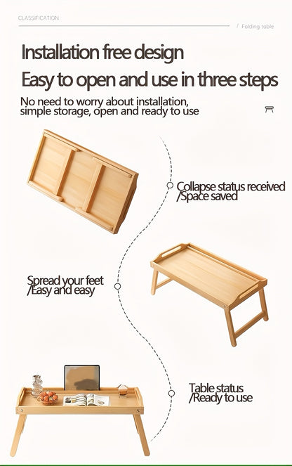 1pc Bed Folding Table Bamboo Computer Desk Laptop Tablet Learning Desk Ins Art Solid Wood Foldable Small Table Breakfast Table Bay Window Table